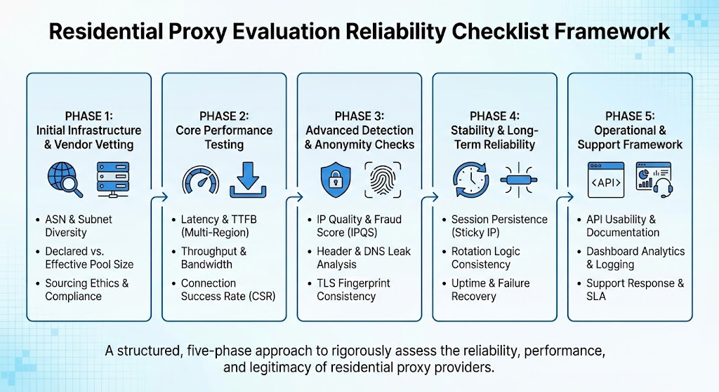 Residential Proxy Evaluation: Reliability Checklist Framework